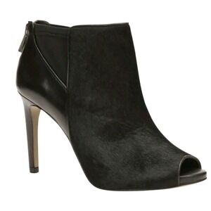 Ann Taylor Haircalf Peep Toe Shootie Black Leather Ankle Boots 7M Stiletto Heel